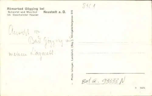 Ak Bad Gögging Neustadt an der Donau Niederbayern, Römerbad, Schwefelbad, Kurpark