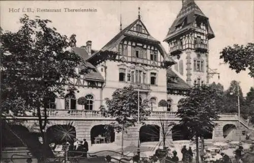 Ak Hof an der Saale Oberfranken Bayern, Restaurant Theresienstein