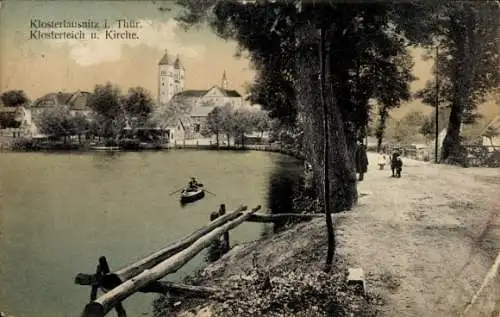 Ak Bad Klosterlausnitz in Thüringen, Klosterteich und Kirche