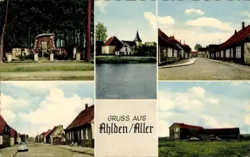 Ak Ahlden an der Aller, Ehrenmal, Kirche, Lange Straße, Schule