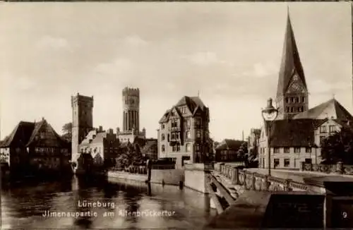 Ak Lüneburg in Niedersachsen, Ilmenau, Altenbrückertor, Kirche, Türme