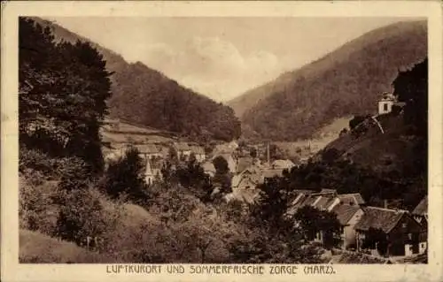 Ak Zorge Harz, Totalansicht der Sommerfrische, Siedlung im Tal