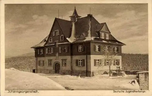 Ak Johanngeorgenstadt im Erzgebirge Sachsen, Blick auf Jugendherberge im Winter, Gau Sachsen