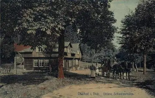 Ak Oberhof im Thüringer Wald, Untere Schweizerhütte, Kutsche