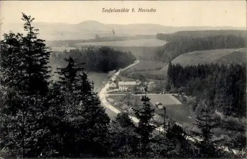 Ak Kreischa im Erzgebirge, Blick zur Teufelsmühle, Panorama