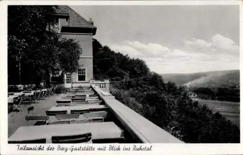 Ak Volmarstein Wetter an der Ruhr, Burg Volmarstein, Burg-Gaststätte mit Blick ins Ruhrtal