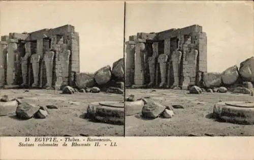 Stereo Ak Theben Ägypten, Rameseum, Kolossalstatuen von Rhamses II