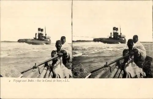 Stereo Ak Ägypten, Auf dem Suezkanal, Reise nach Indien