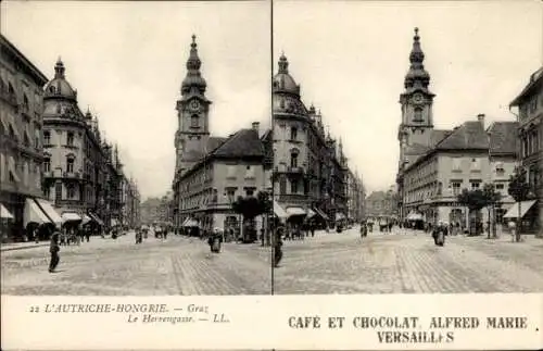 Stereo Ak Graz Steiermark, Partie in der Herrengasse, Uhrturm, Geschäfte