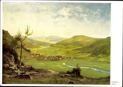 Künstler Ak Hermann Gradl, Stilles Dorf, Landschaftsmotiv