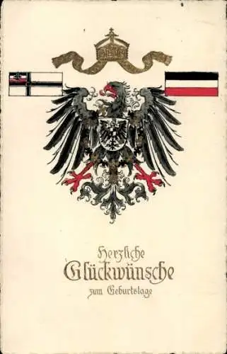 Präge Wappen Ak Glückwunsch zum Geburtstag, Adler, Flaggen