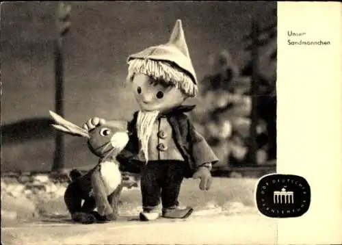 Ak Unser Sandmännchen, Sandmann, DDR Deutscher Fernsehfunk, Hase, Winter