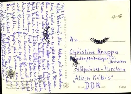 Ak Unser Sandmännchen, Sandmann, DDR Kinderfernsehen, Kind im Hochbett, S 42/64