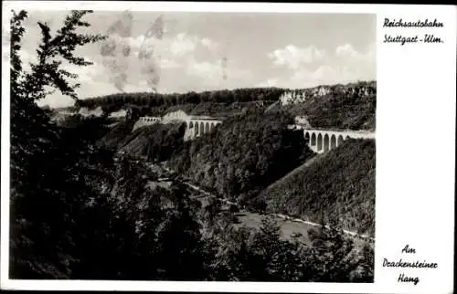 Ak Wiesensteig in Württemberg, Reichsautobahn Stuttgart Ulm, Albabstieg am Drachensteiner Hang