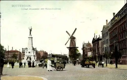 Ak Rotterdam Südholland Niederlande, Caland-Denkmal mit Coolvest-Mühle