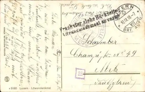 Ak Luzern Stadt Schweiz, Löwendenkmal