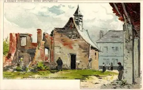 Künstler Litho Ranot, F., Waterloo Wallonien Wallonisch Brabant, La Ferme d'Hougoumont