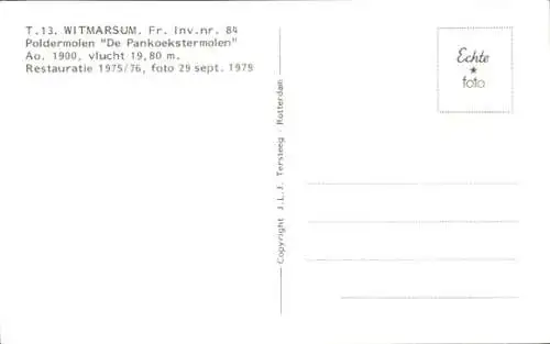 Ak Witmarsum Fryslân Niederlande, Poldermühle De Pankeokstermolen