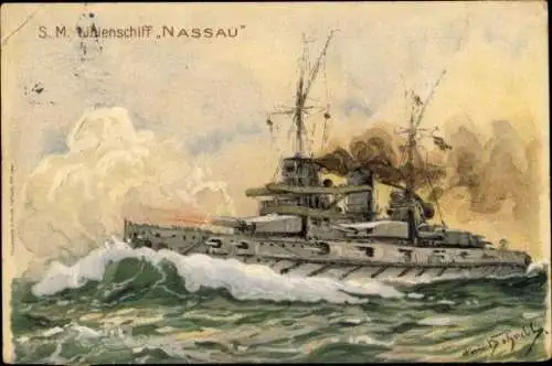 Künstler Ak Bohrdt, Hans, SM Linienschiff Nassau, Kaiserliche Marine