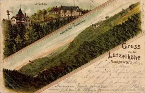 Litho Frankenberg in Sachsen, Lützelhöhe, Panorama vom Lützeltal