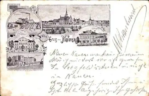 Litho Nauen im Havelland, Gesamtansicht, Fabrik, Bahnhof