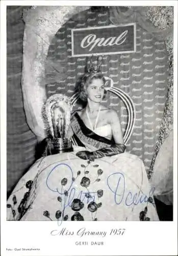 Ak Schauspielerin Gerti Daub, Portrait, Miss Germany 1957, Autogramm