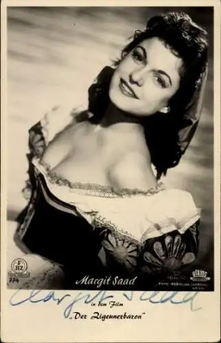 Ak Schauspielerin Margit Saad, Portrait, Film Zigeunerbaron, FBZ Verlag, Autogramm