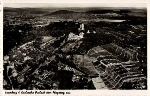 Ak Durlach Karlsruhe in Baden, Fliegeraufnahme, Turmberg