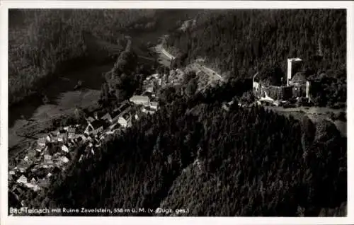 Ak Bad Teinach Zavelstein im Schwarzwald, Fliegeraufnahme mit Ruine Zavelstein