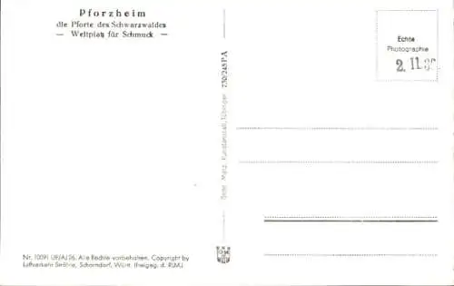 Ak Pforzheim im Schwarzwald, Fliegeraufnahme