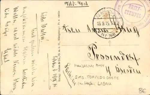 Ak Liepaja Libau Lettland, deutsche Torpedoboote im Hafen, 1. WK, Kaiserliche Marine