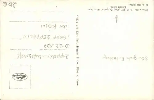 Ak Luftschiff LZ 127 Graf Zeppelin über dem Kölner Dom