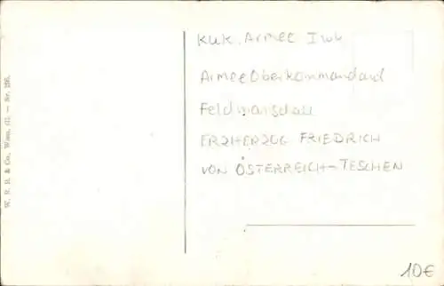 Künstler Ak Feldmarschall Erzherzog Friedrich von Österreich-Teschen, Portrait