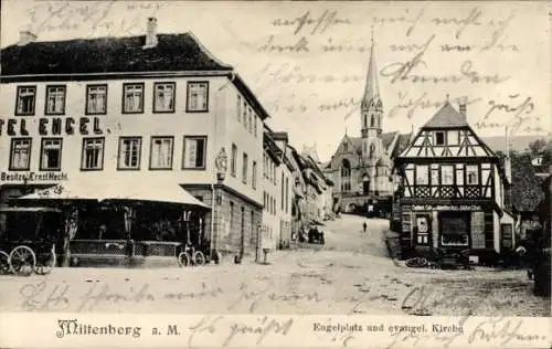 Ak Miltenberg am Main Unterfranken, Engelplatz, Evangelische Kirche
