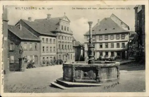 Ak Miltenberg am Main Unterfranken, Marktplatz, Marktbrunnen