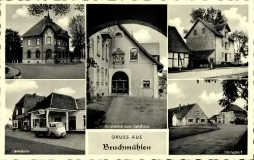 Ak Bruchmühlen Melle in Niedersachsen, Gasthaus, Post, Tankstelle, Mühle, Düingdorf