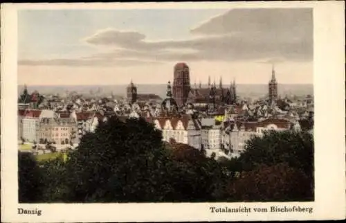 Ak Gdańsk Danzig, Gesamtansicht, Blick vom Bischofsberg