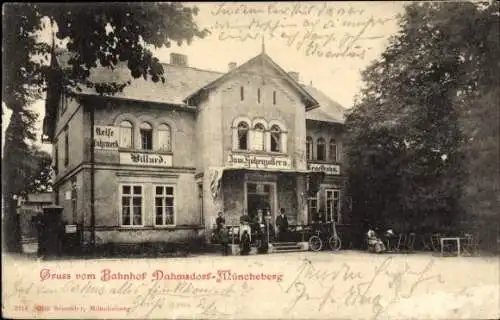 Ak Dahmsdorf Müncheberg in der Mark, Bahnhof, Wirtschaft zum Hohenzollern, Billard