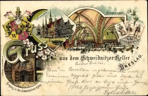 Litho Wrocław Breslau Schlesien, Schweidnitzer Keller, Fürstensaal, Eingang