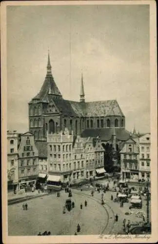 Ak Hansestadt Rostock, Marktplatz, Marienkirche