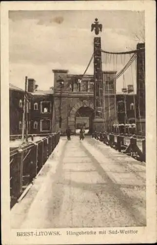 Ak Brest Litowsk Weißrussland, Hängebrücke mit Süd Westtor