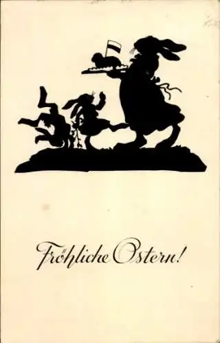 Scherenschnitt Künstler Ak Pflug, C., Glückwunsch Ostern, Osterhasen, Lamm