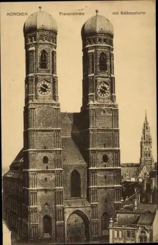 Ak München, Frauenkirche, Rathausturm