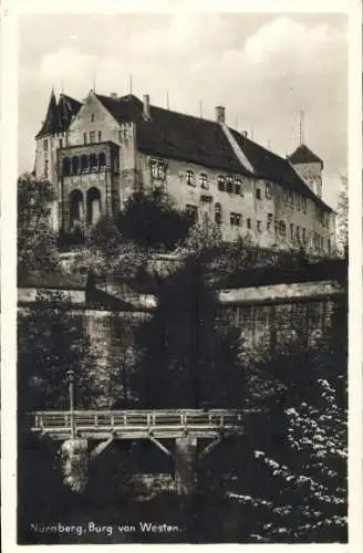 Ak Nürnberg in Mittelfranken, Burg, Blick von Westen, Brücke