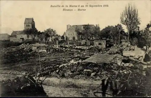 Ak Blesmes Aisne, Bataille de la Marne 6 au 12. Septembre 1914, Kriegszerstörungen