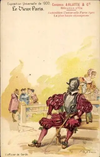 Künstler Litho Robida, Le vieux Paris, Expo 1900, Chocolat Guerin Boutron, L'Officier de Garde