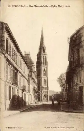 Ak Bergerac Dordogne, Rue Mounet-Sully, Kirche Notre Dame