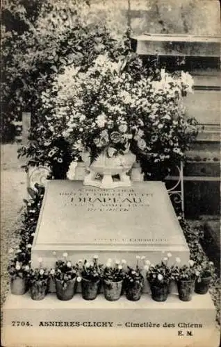 Ak Asnières-sur-Seine Hauts-de-Seine, Hundefriedhof, Grabstein