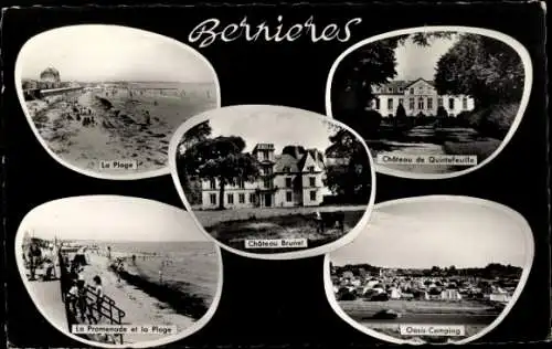 Ak Bernières sur Mer Calvados, Plage, Chateau Brunet, Chateau de Quintefeuille, Promenade, Camping