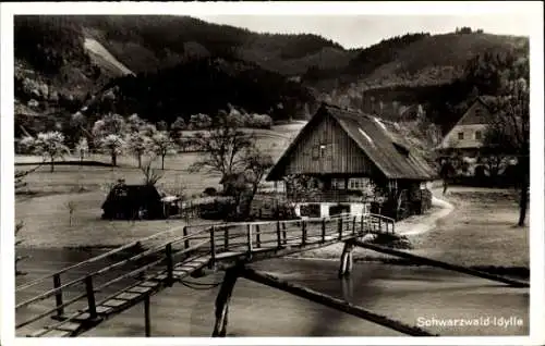 Ak Schwarzwald-Idylle, Schwarzwaldhaus, Brücke